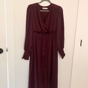 NWOT Chicwish Satin Button Down Dress in Wine